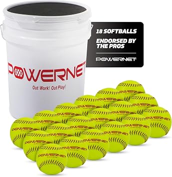 PowerNet Recreation Softball Bundle, Padded Softball Bucket with 18 12-Inch Practice Balls, Portable Pitching & Batting Practice Equipment Balls