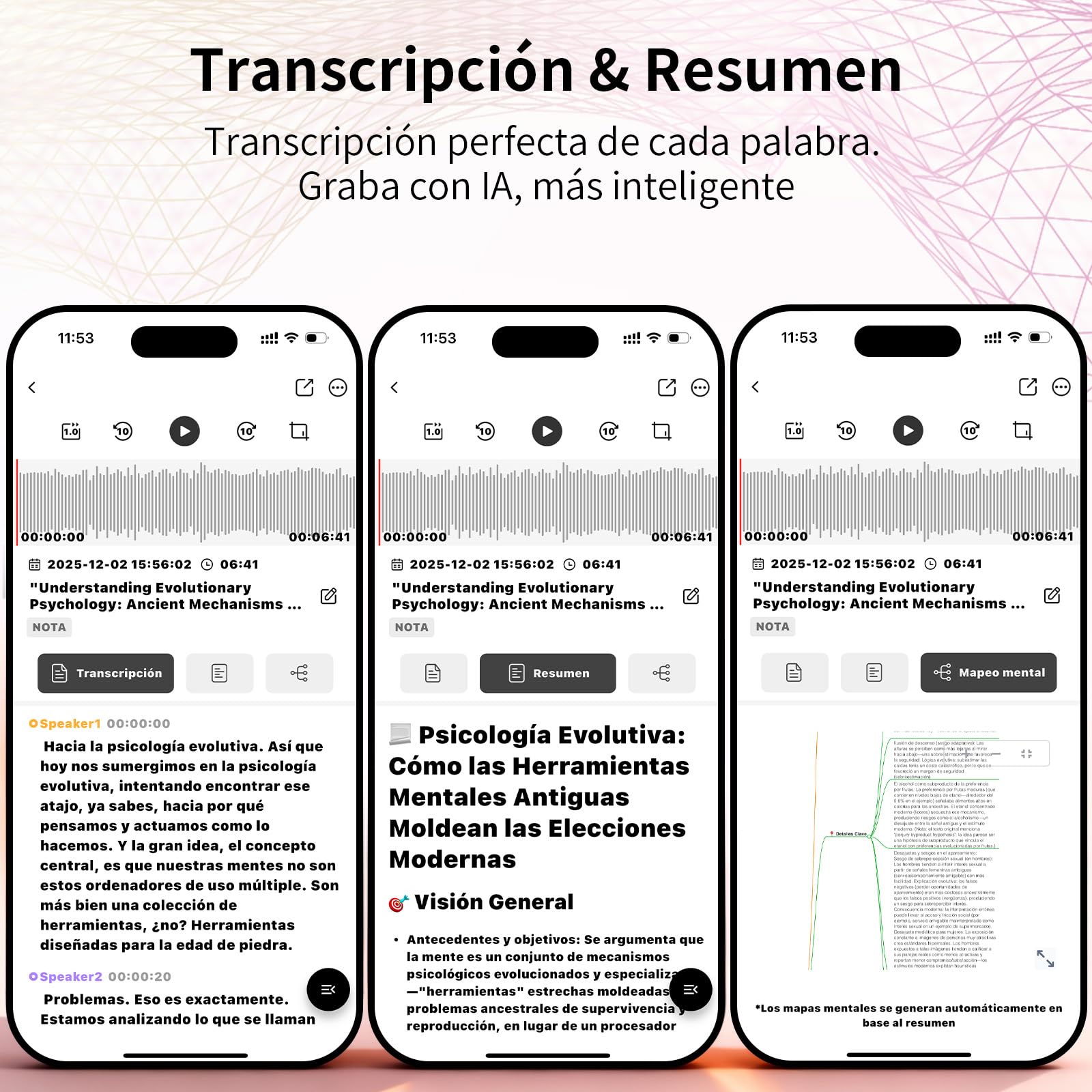 Grabadora de Voz NEWYES IA con aplicación dedicada,transcripción y Resumen,Duración de la batería de 35 Horas, 64 GB de Memoria para reuniones,conferencias, Llamadas,Negocios y Clases(Rosa)