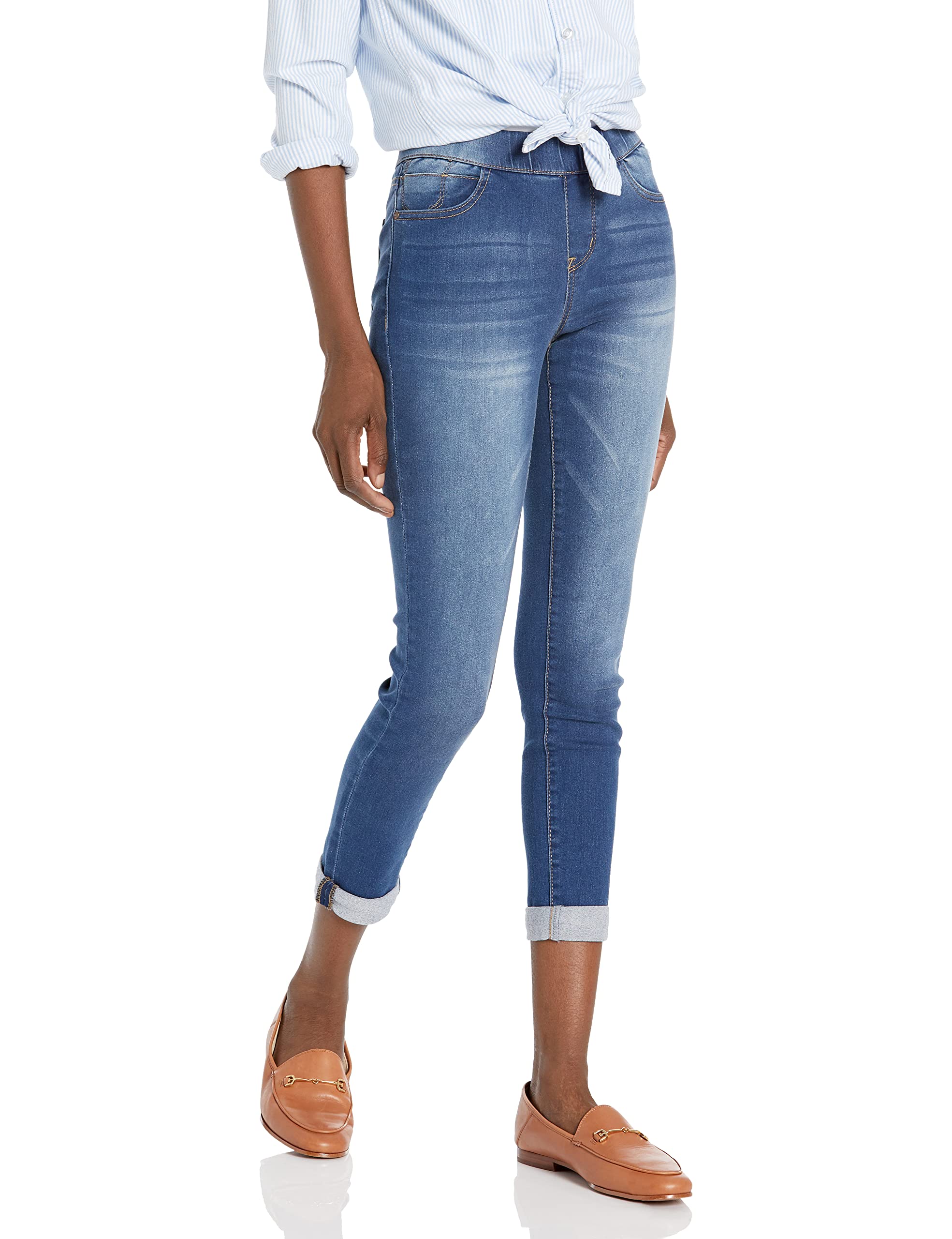 WallFlower Women's Pull on Denim Cropped High-Rise Insta Soft Juniors Jeans