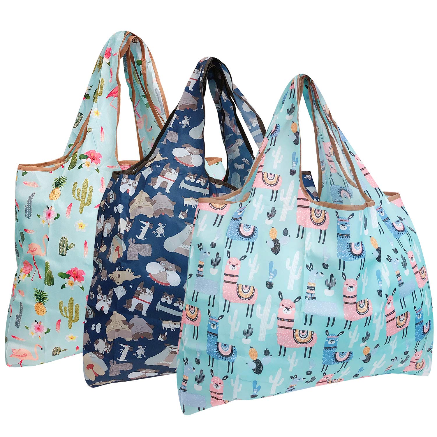 alldyrew Large Foldable Tote Nylon Reusable Grocery Bag, 3 Pack