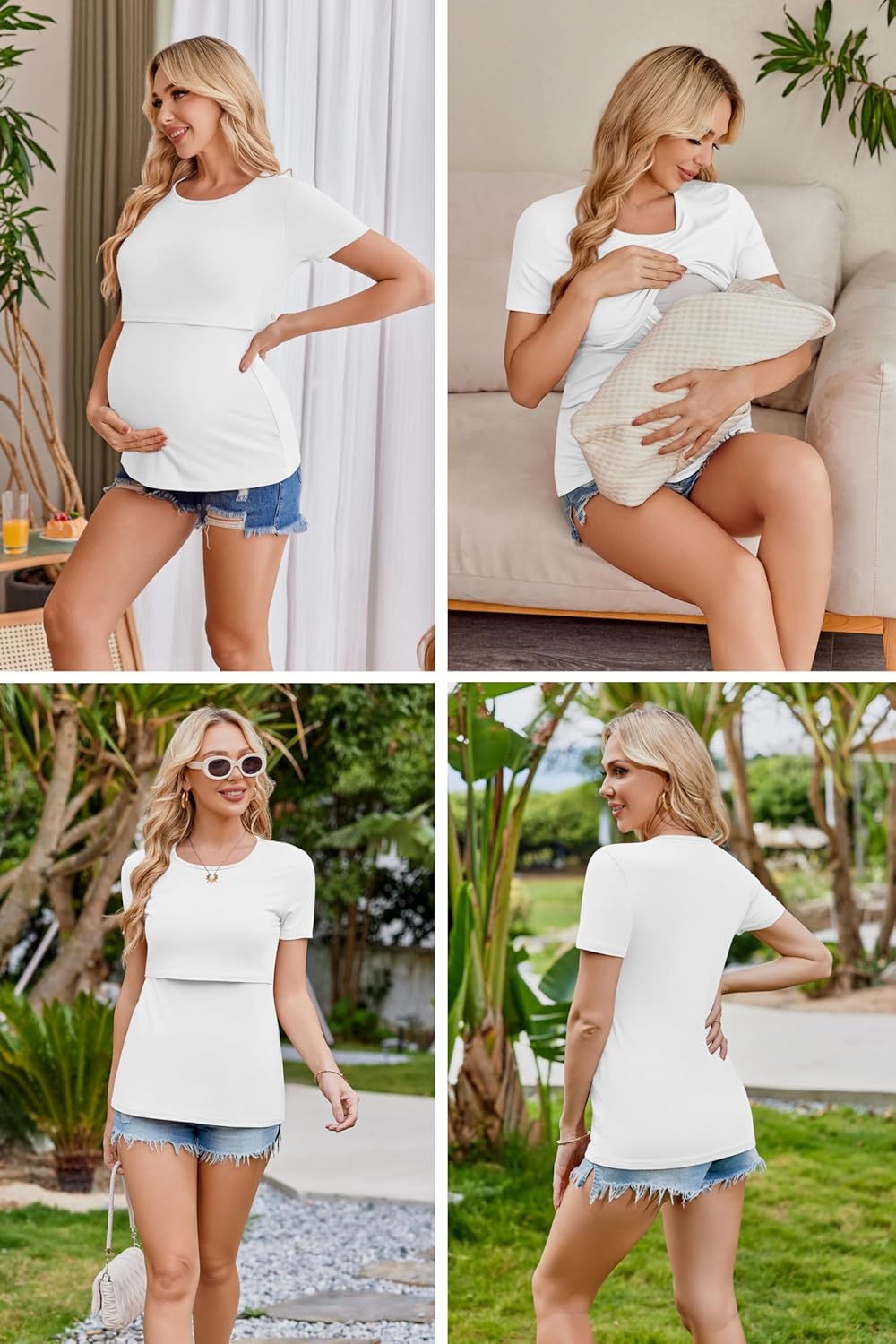 Ekouaer Womens Nursing Tops 3 Pack Double Layer Breastfeeding Shirts Short Sleeve Maternity Clothes S-XXL - Image 3