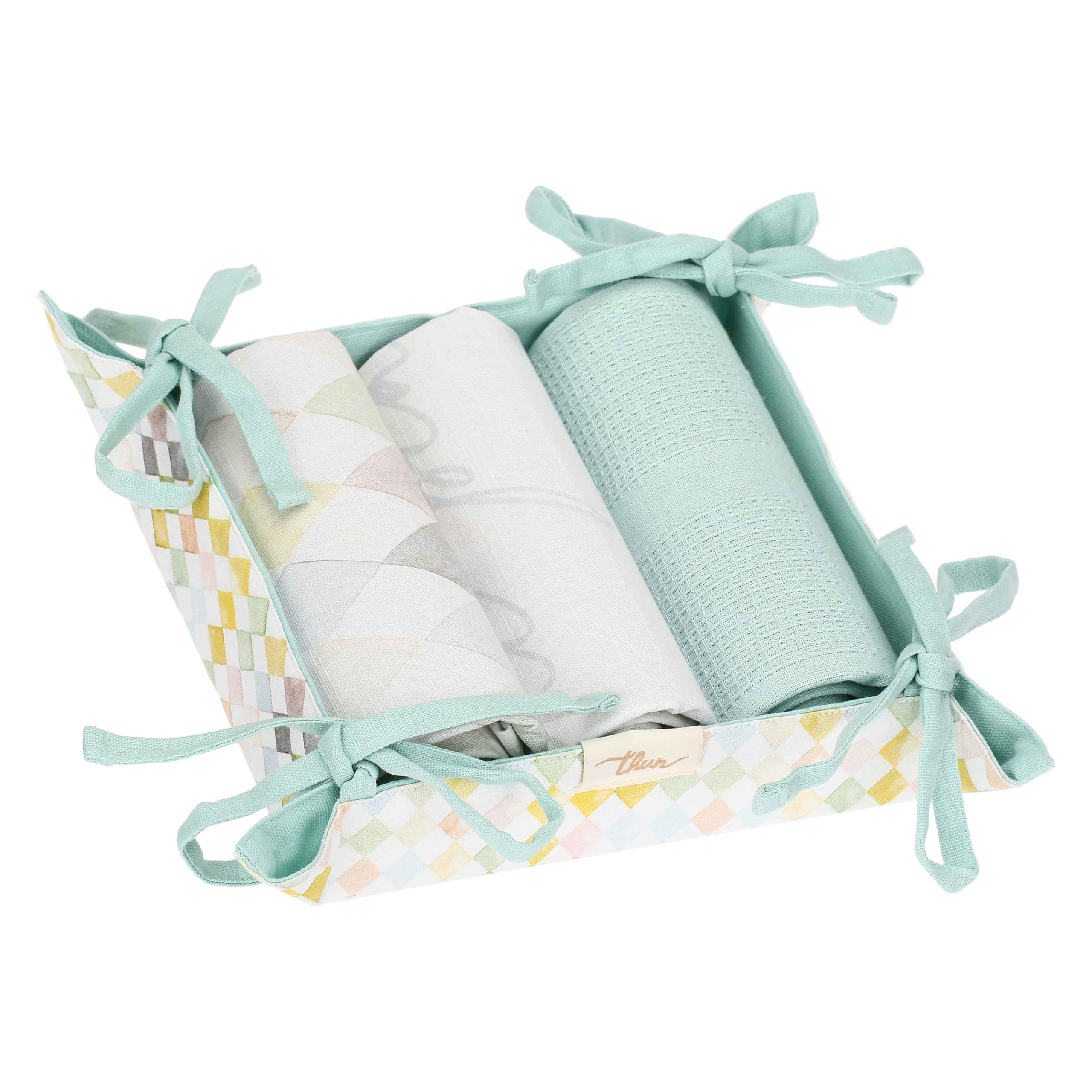 THUN Set 3 Canovacci con Cestino Incanto di Primavera, Tessuto, 40x60 cm, Stile Floreale Primaverile