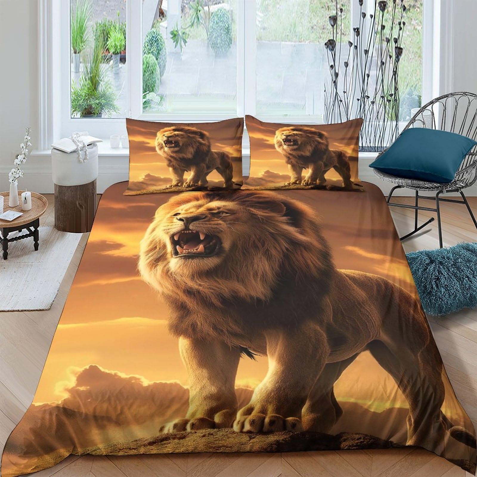 Ctjqhvkz Style-3 3D Printed Majestic Lion Fitted Sheet Microfiber Soft Non-Slip Sunset Savannah Bed Cover For Bedroom Dorm Decor Single（135X200cm）