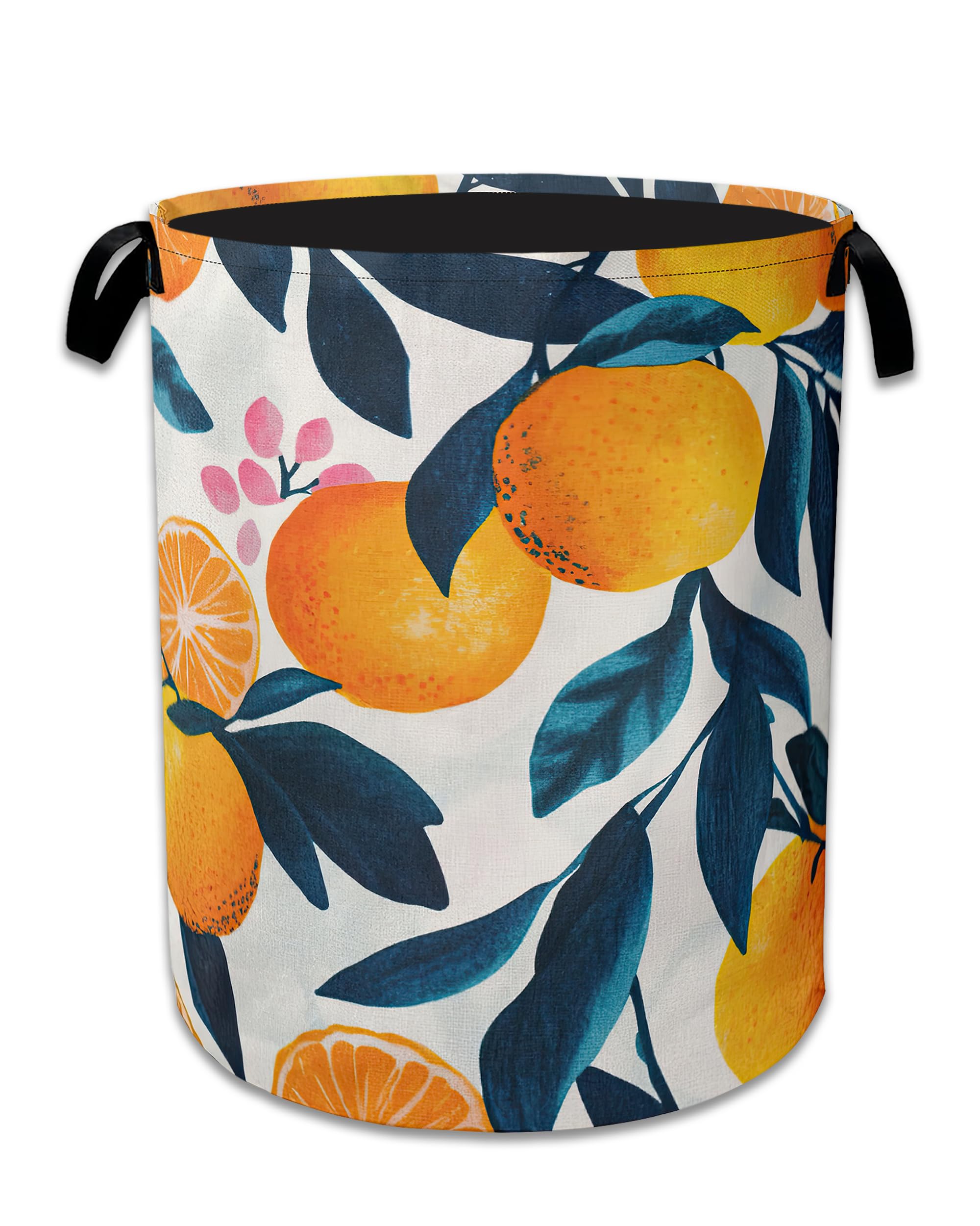 Lemon Floral Laundry Basket Collapsible Laundry Hamper with Handle, Oxford Clothes Storage Bin for Bathroom Bedroom Room Decor 16" X 20.8"