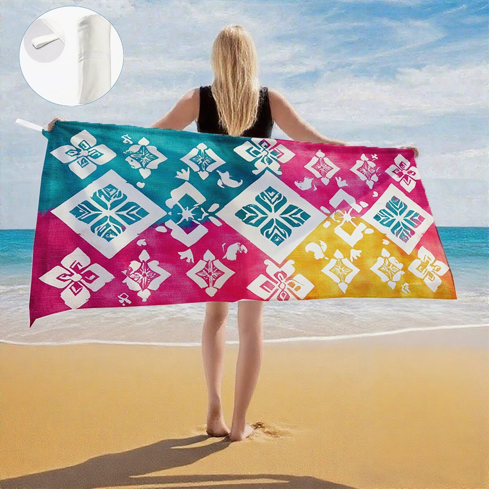 Mikrofaser Strandtuch 180x90 cm, Strandtuch Retro Sandfrei, Schnelltrocknendes und Strand Sonnenschutz Funktion Mikrofaser Handtuch groß für Badezimmer Strand Schwimmen Camping Strand Zubehör Q-161