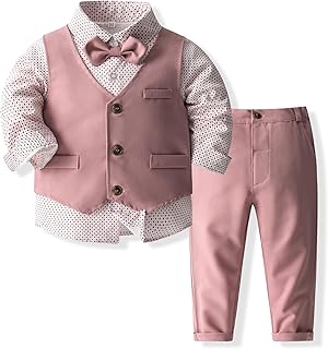 Kimocat Boys' 4-Piece Formal Suit Set Dress Shirt Vest Pants and Tie Wedding Birthday