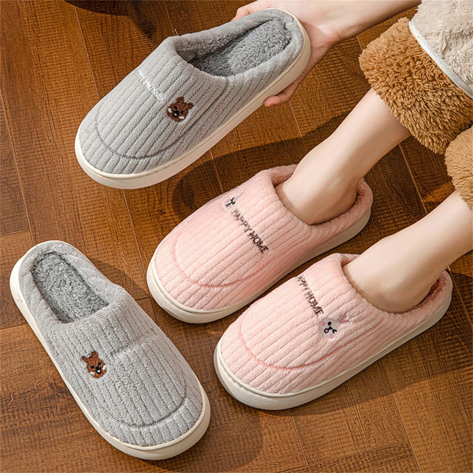 Ciabatte Donna Invernali Pantofole Invernali Donna E Uomo - Morbide, Antiscivolo, Peluche, Ideali per Casa E Interno-green-36-37