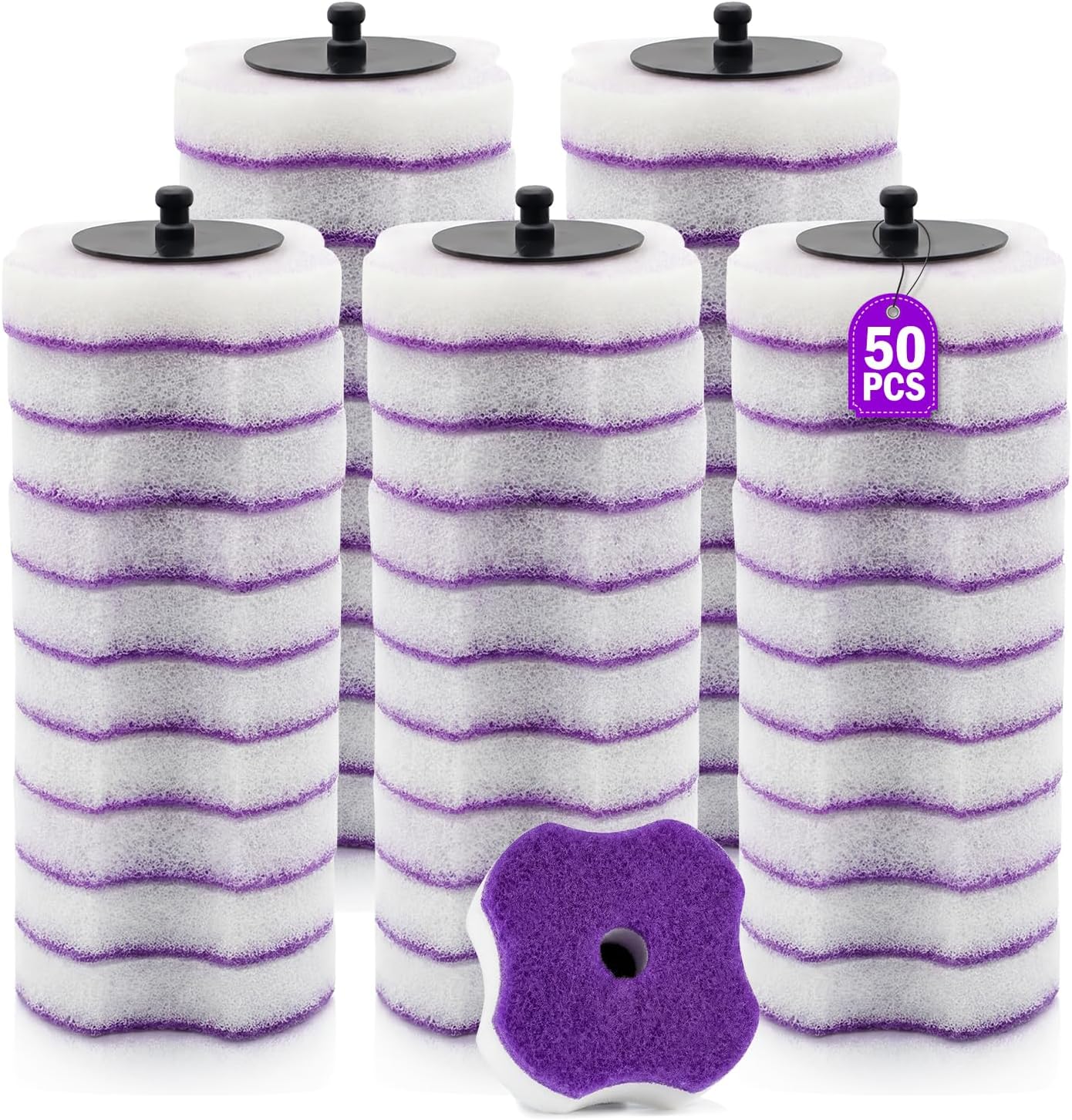50 PCS Toilet Bowl Wand Refills, Replacement Heads for Bathroom Washroom Cleaning Pads, Disposable Toilet Brush Refills Compatible with Household Brush Scrubber Cleaning Refill Lavender Breeze Purple