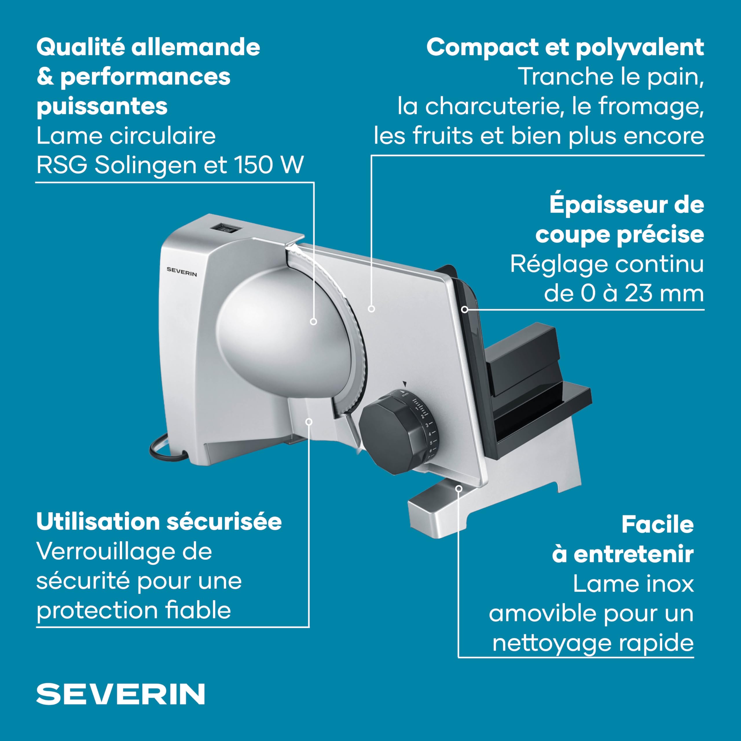 SEVERIN Trancheuse universelle 150 W, AS 3917, lame inox, gris/inox
