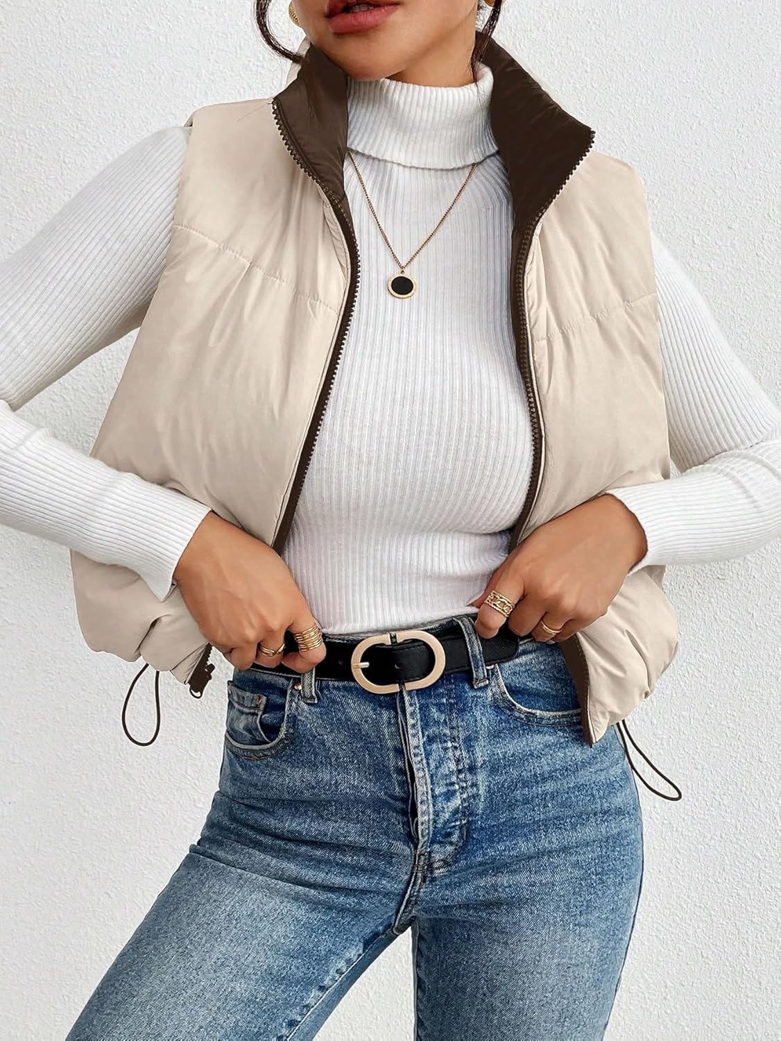 MakeMeChic Women's Puffer Vest High Neck Zip Up Lightweight Sleeveless Padded Coat Fall Winte Outerwear - Image 3