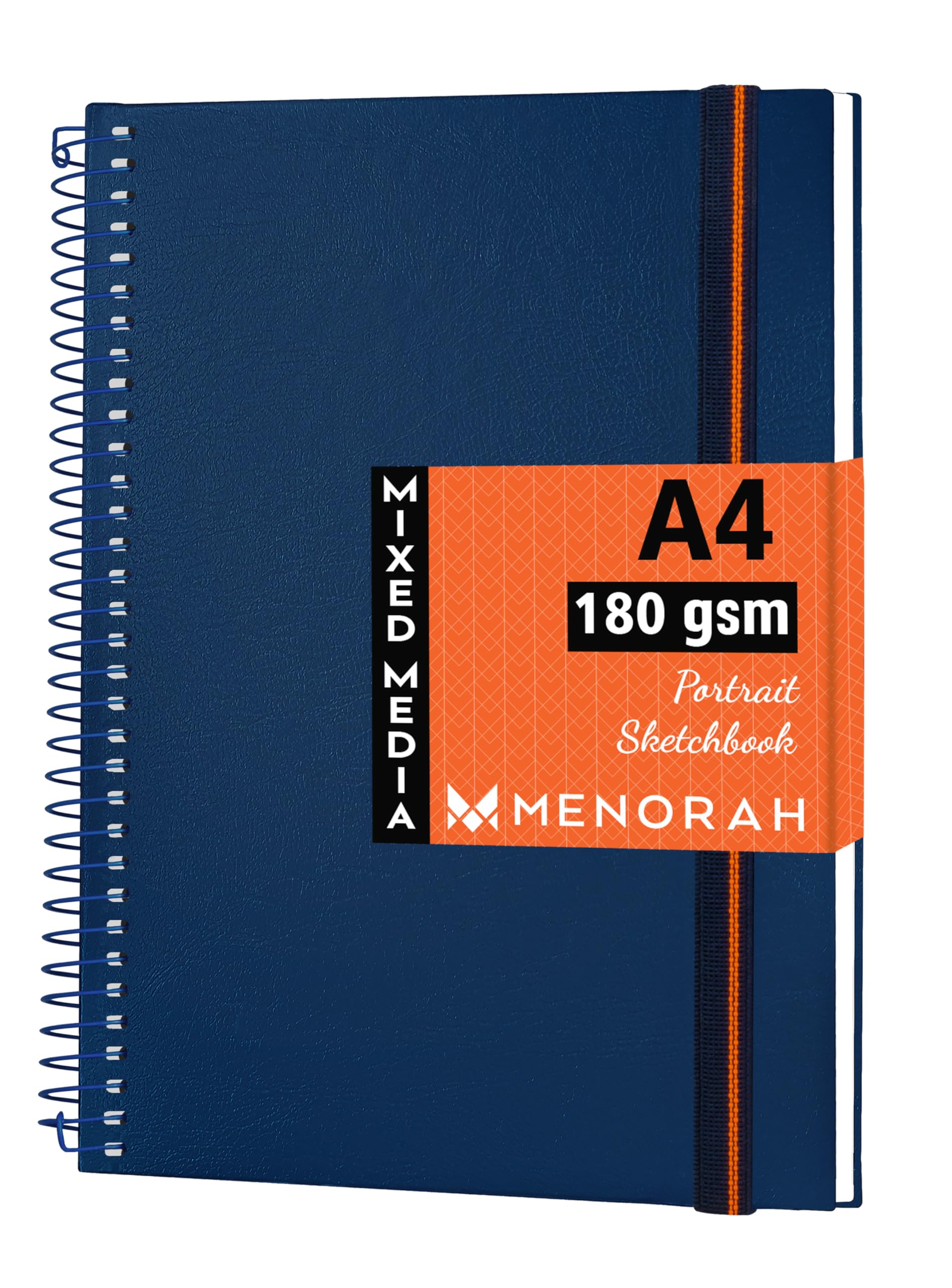 MENORAH - A4 SketchBooks for Artists - 180 GSM (100 Pages/50 Sheets) - Hard Spiral Bound, Drawing Book, Size (29.7 cm x 21.0 cm) - Solid Metal Spiral- Portrait(Blue)-image-46