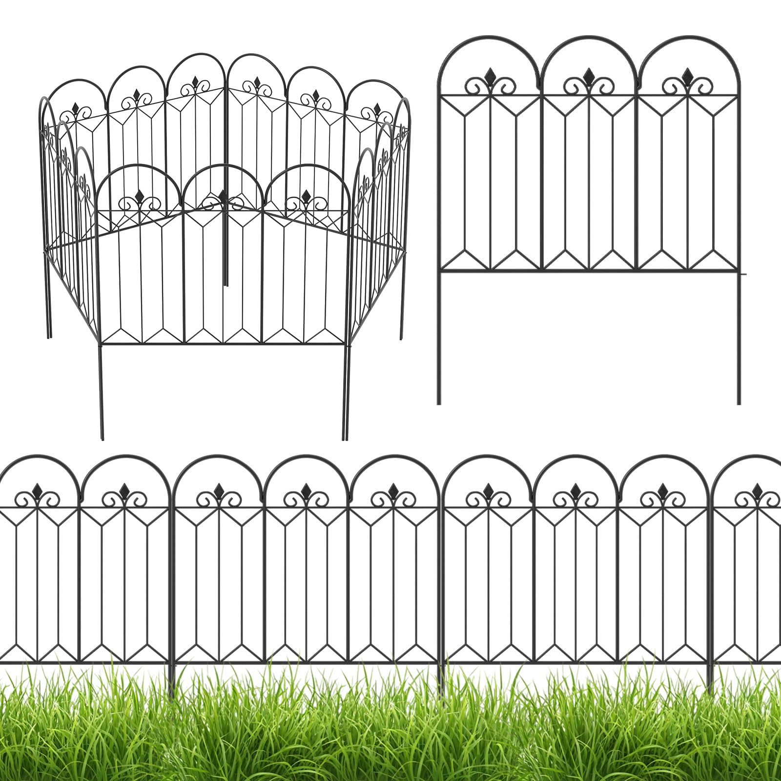 The Fellie Metal Fence Panels 5 PCS, Rustproof Metal Garden Fence for Flower Bed/Patio/Backyard, Decorative Outdoor Dog Fence Border Animal Barrier, 61 * 81CM