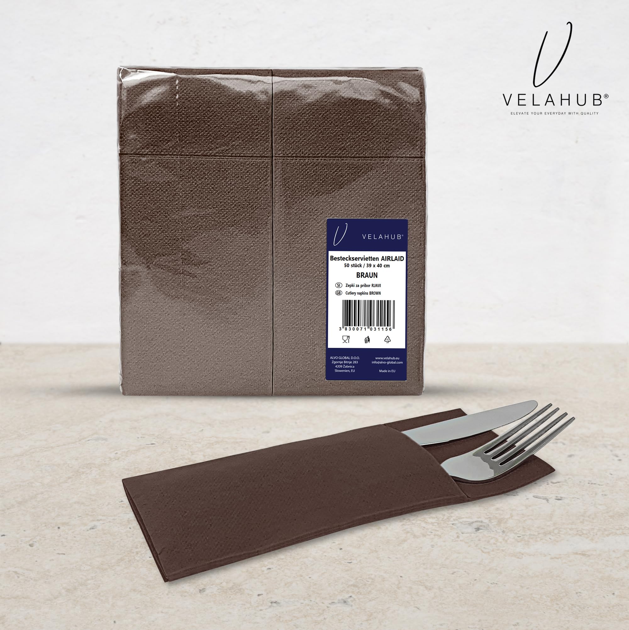 VelaHub Airlaid 50 Cutlery Napkins, Disposable Napkins, 39 x 40 cm, Chestnut, 40 x 39 cm (Set of 50) - Image 2
