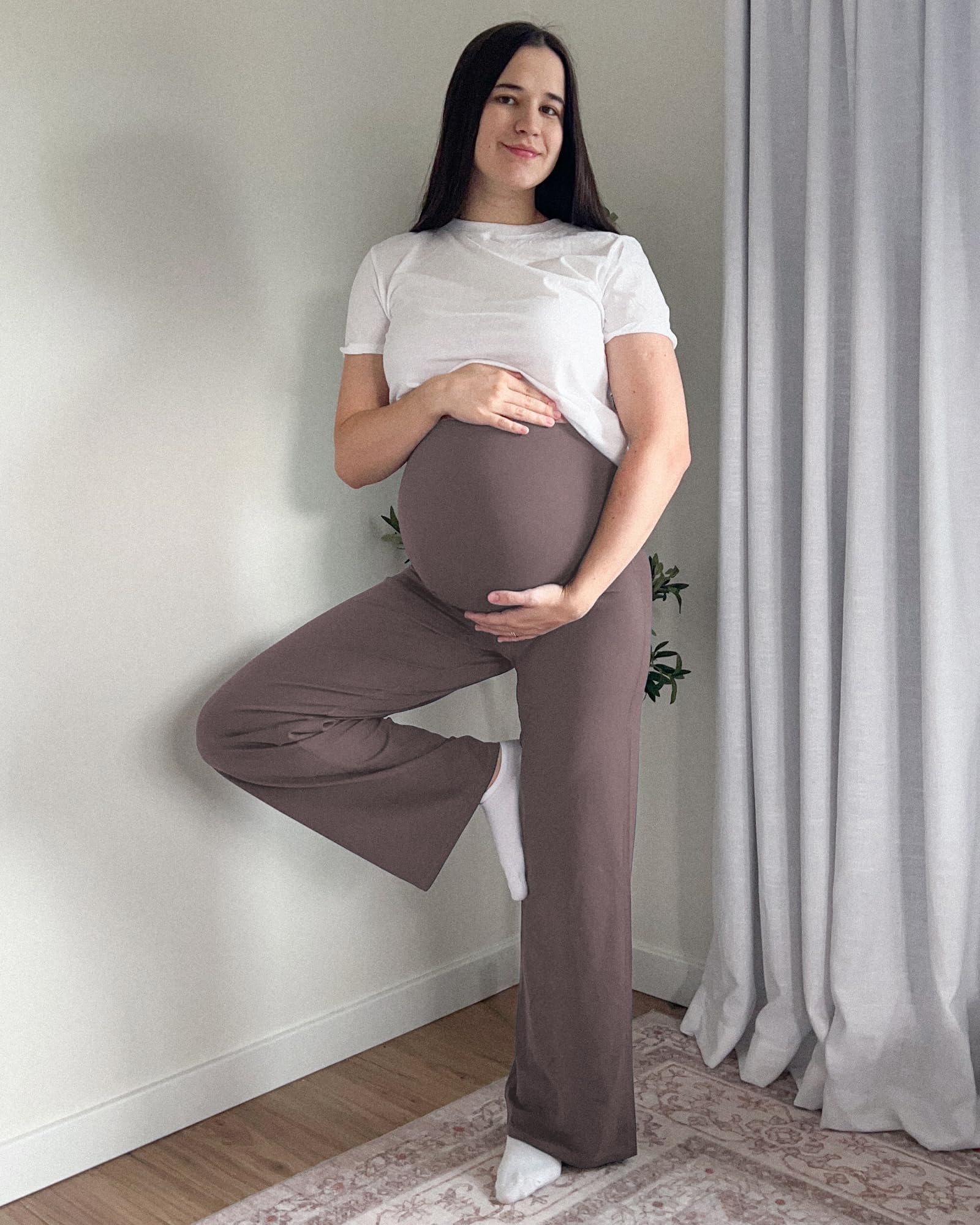 G4Free BareFeel Pantalon de yoga extensible sur le ventre pour femme enceinte | Couverture anti-chocs, jambes larges, mélange de lycra, extrêmement doux, toucher semblable à la peau