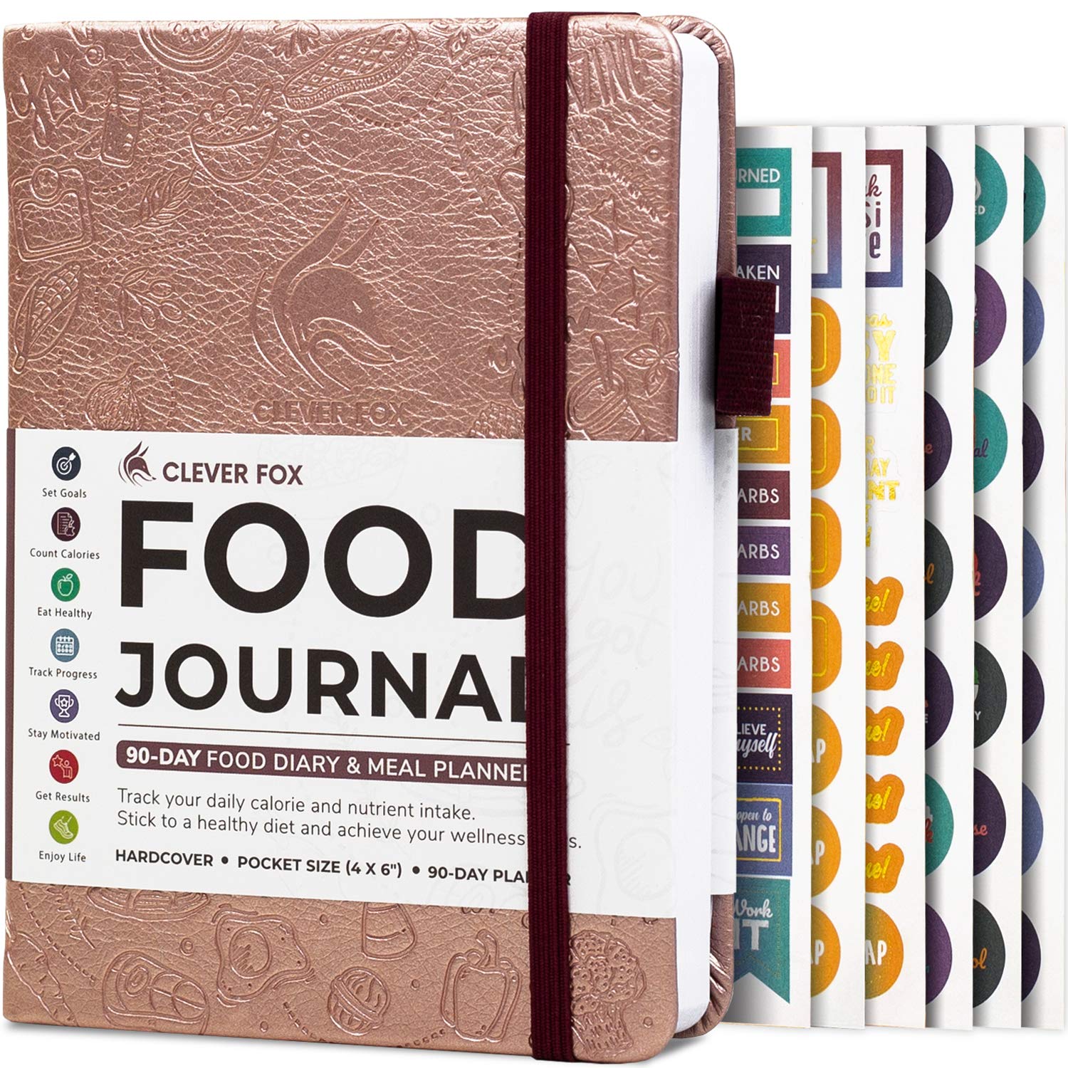 Clever Fox Food Journal Pocket - Daily Food Diary, Meal Planner to Track Calories & Nutrients, Weight Loss Tracker Notebook, 4x5.5” (Rose Gold)