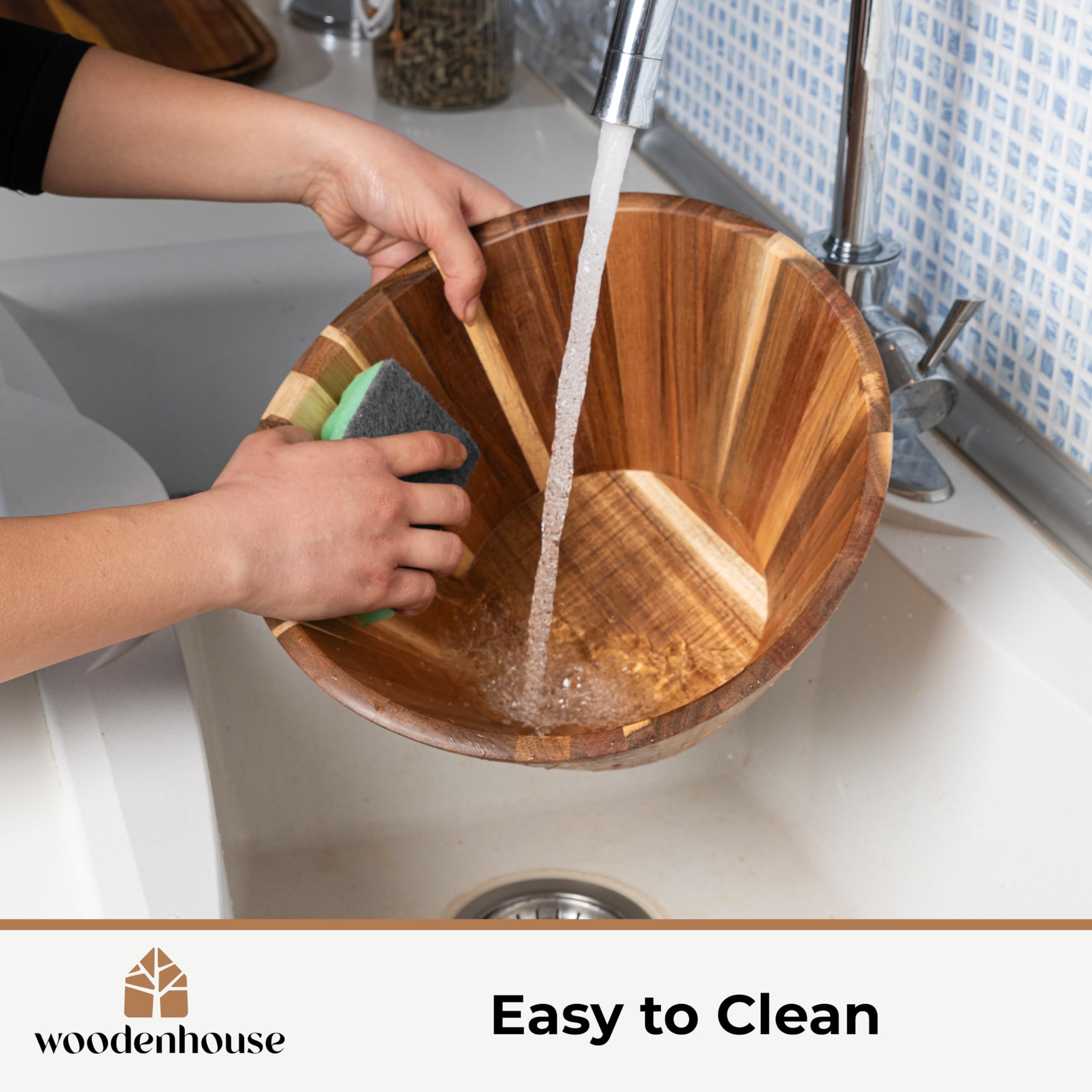 Woodenhouse - Ensaladera de madera, cuenco de fruta, grande y ondulado de 12 pulgadas para servir, hecho a mano, duradero y elegante, accesorio de comedor de madera natural 6
