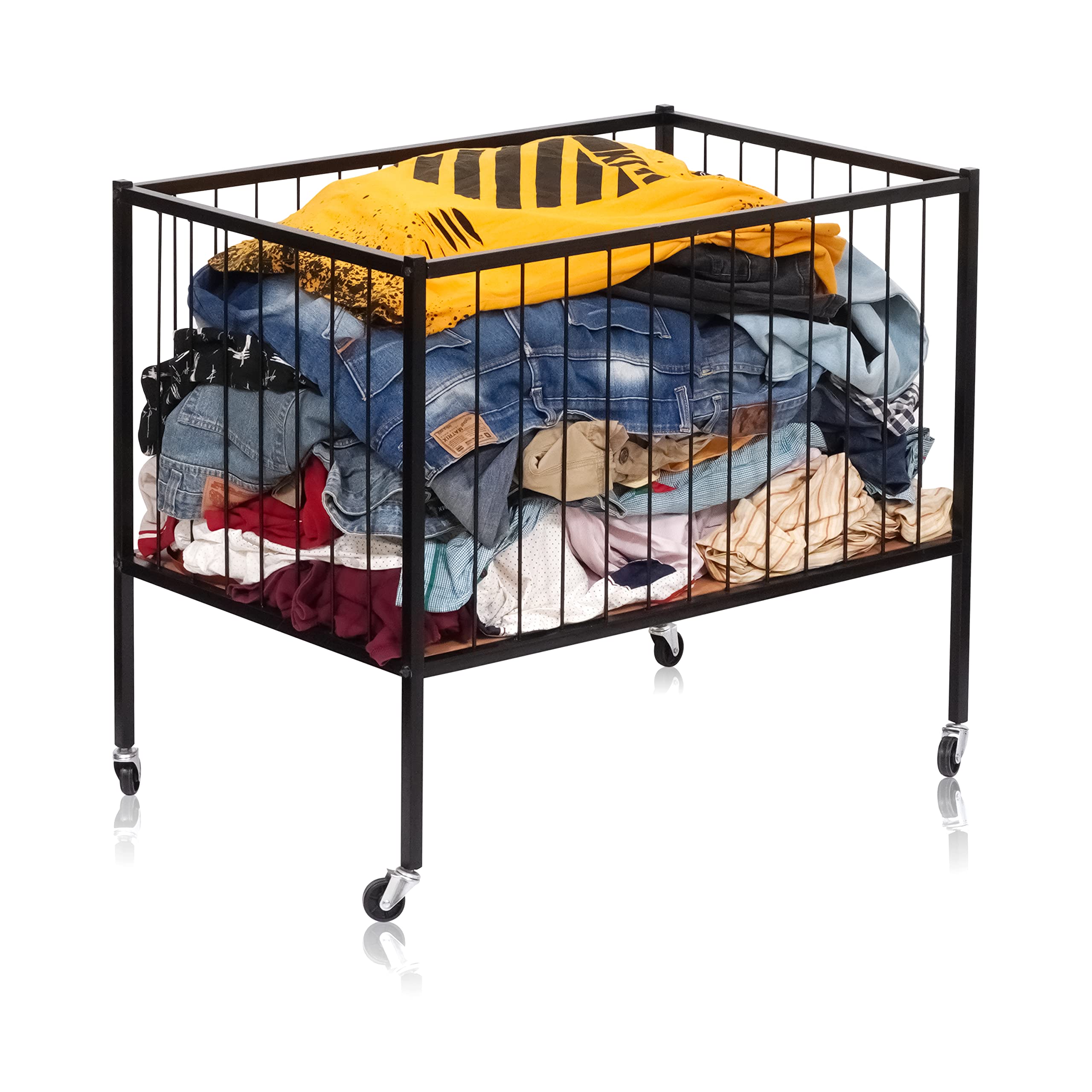Livzing Metal Rolling Laundry Cart with Rotating Wheels - Cloth Trolley Cart - Laundry Organizer for Clothes,Towel - Toys Storage Trolley for Kids -Storage Bin - Sports Equipment Organizer - Black