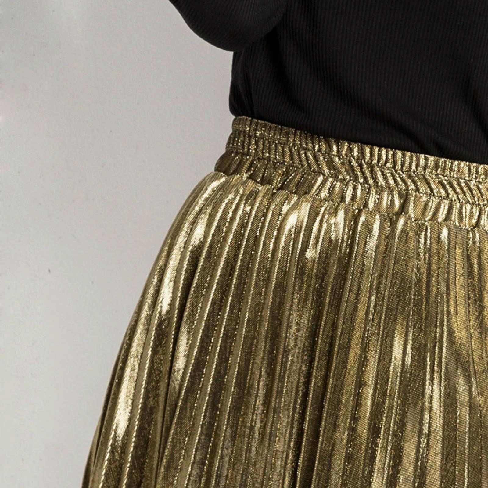 Gonna Lunga Donna Gonna da Festa della Gonna A Maglia Lunghe A Pieghe per Fisarmonica Oro Oro da Donna-Oro-l