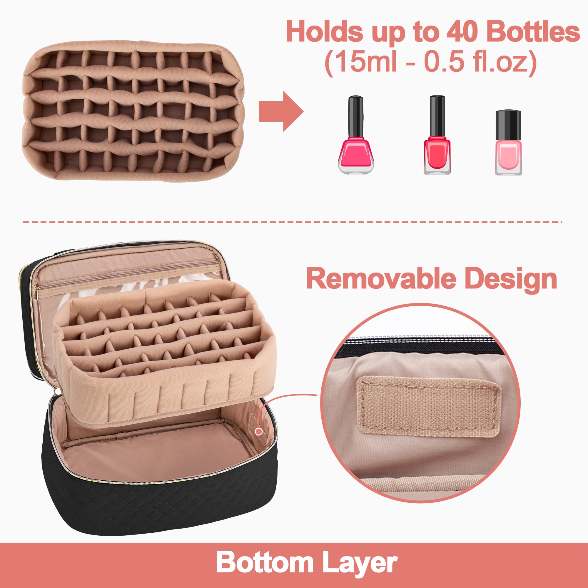 Yarwo Nail Polish Organizer Case with Nail Lamp Storage