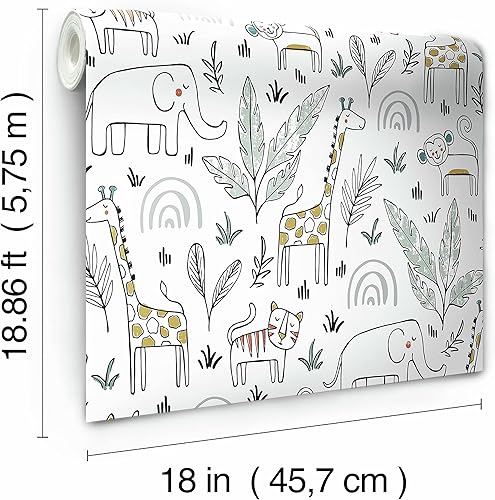 Miniatura 3 de RoomMates RMK11980RL - Papel tapiz autoadhesivo con diseño de selva blanca y amarilla