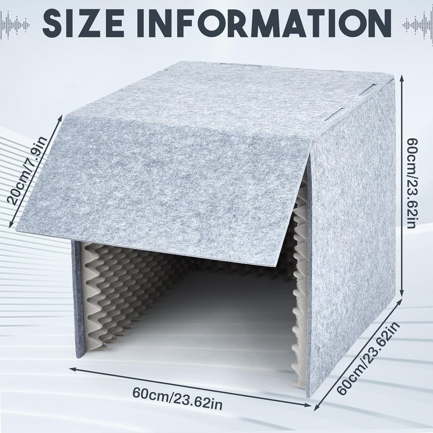 Pushglossy 24 x 24 x 24 Inch Desktop Soundproof Cover Portable Vocal Recording Booth Vocal Absorbing Shield Microphone Isolation Booth Cube for Music Studio Podcasts Decreasing Noise Home(Grey)