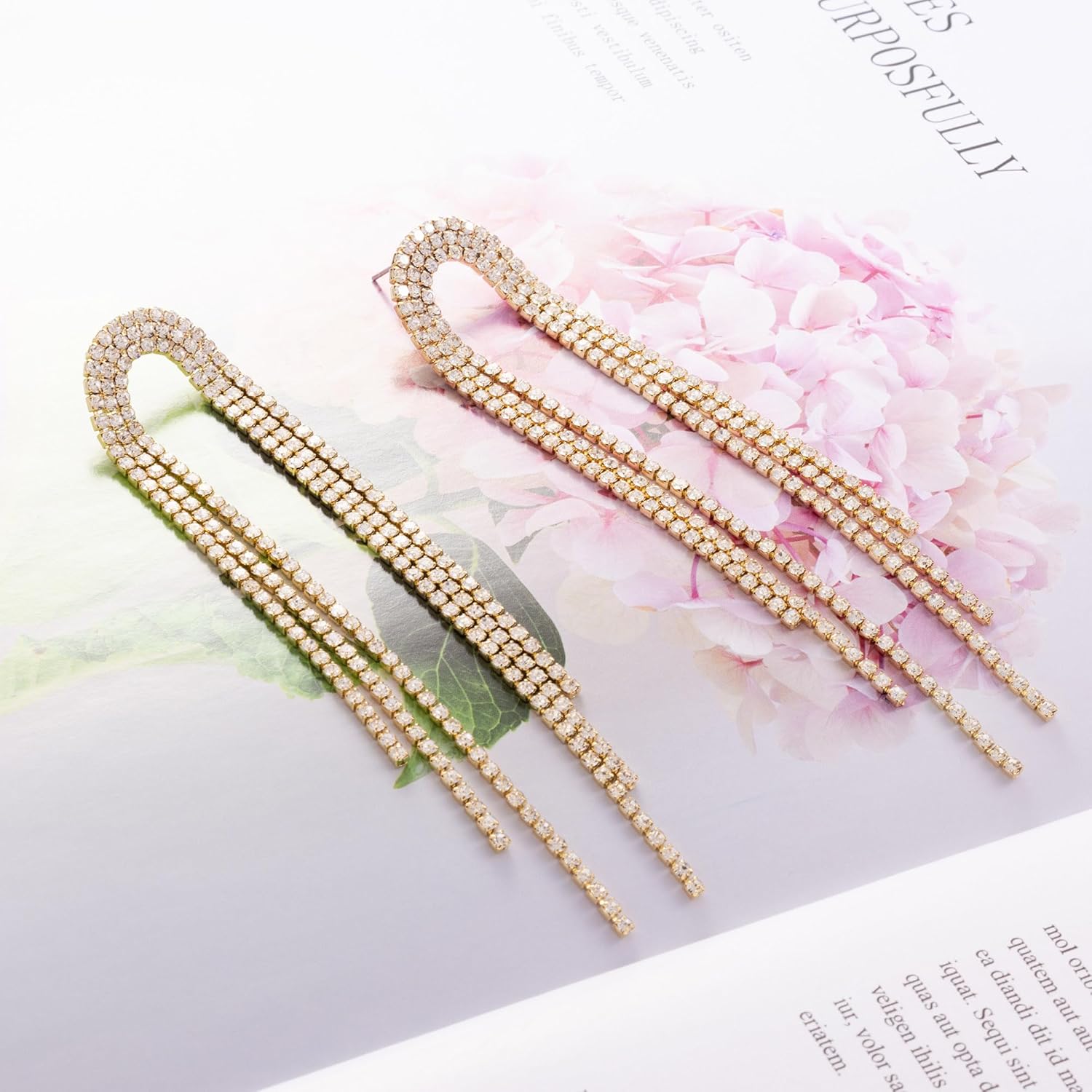 SELOVO Big Chain Tassel Statement Earrings Bridal Wedding Rhinestone Dangle Earrings - Image 2