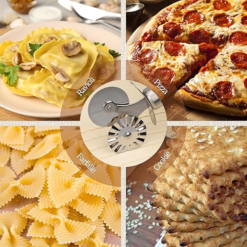 Miniatura 5 de Cortador de repostería de doble rueda, exquisito mango de madera, perfecto para pasta, pizza, ravioles, galletas, mejora tu arte culinario