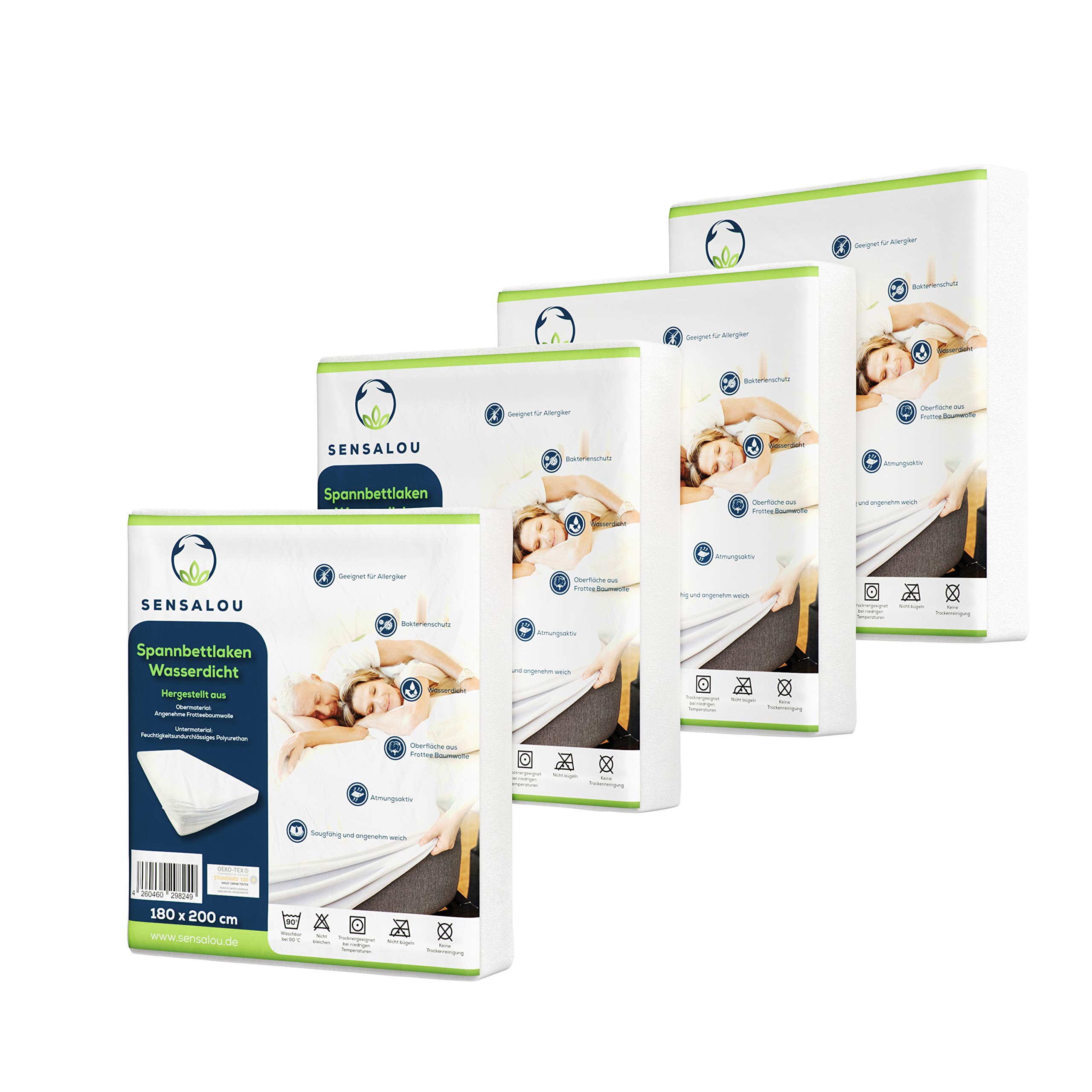 Sensalou Waterproof Mattress Protector - Fitted Bed Cover with Skirt - 180x200 cm 4x Set