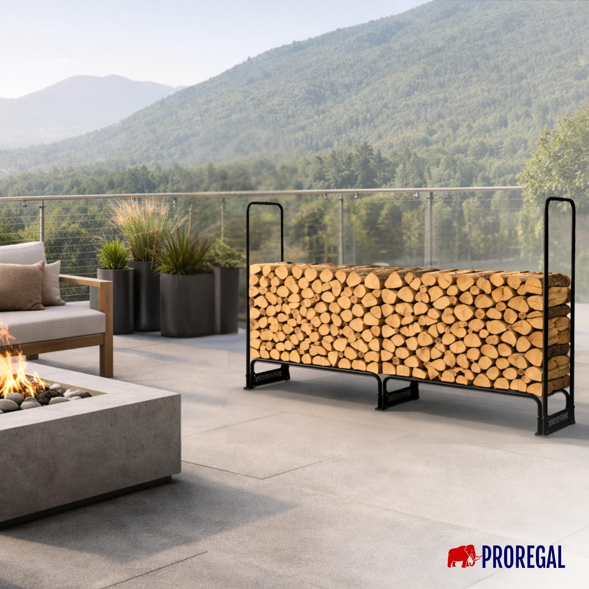 PROREGAL Portalegna CHIMERA | Uso esterno | AxLxP 117x260x36 cm | Include copertura e guanti | Metallo | Nero