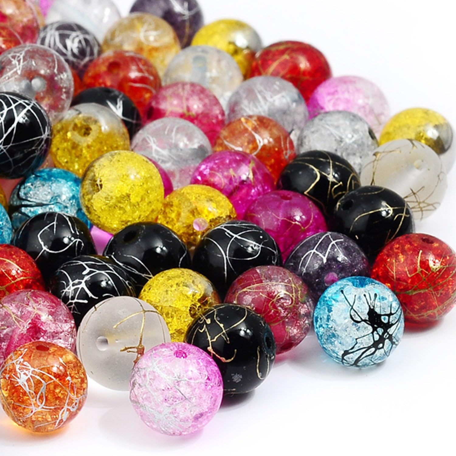 (4mm, 200 Pcs) - RUBYCA Assorted Mixed Round Druk Crackle Czech Crystal Glass Beads for Jewellery Making (4mm, 200pcs)