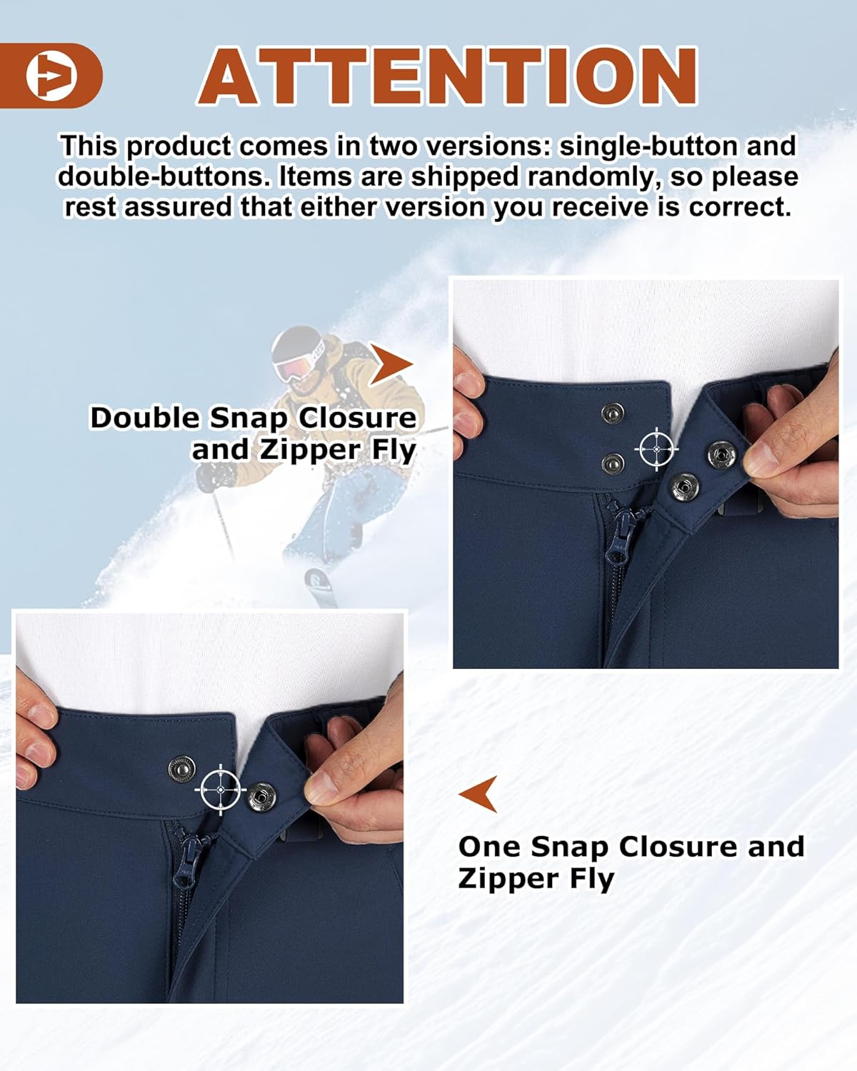 Outdoor Ventures Men's Lite Waterproof Windproof Fleece Lined Warm Hiking Ski Snow Pants Expandable-Waist - Image 4