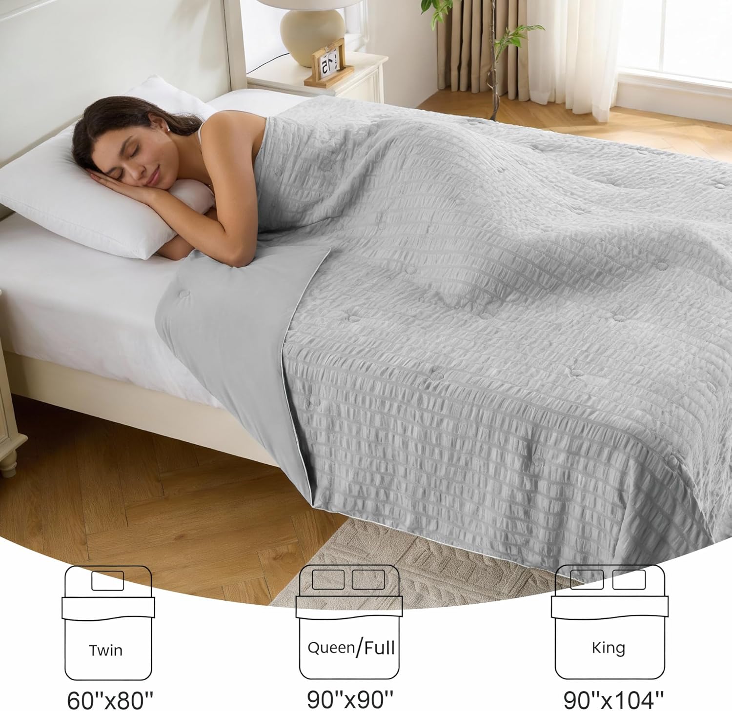 Cooling Comforter, Dual-Sided Seersucker, Q-Max>0.4 Cooling Blanket, Breathable Cool Fabric for Hot Sleepers Night Sweats Menopause & Sensitive Skin, All Season, Pet Friendly Bedding, Gray 60"x80"