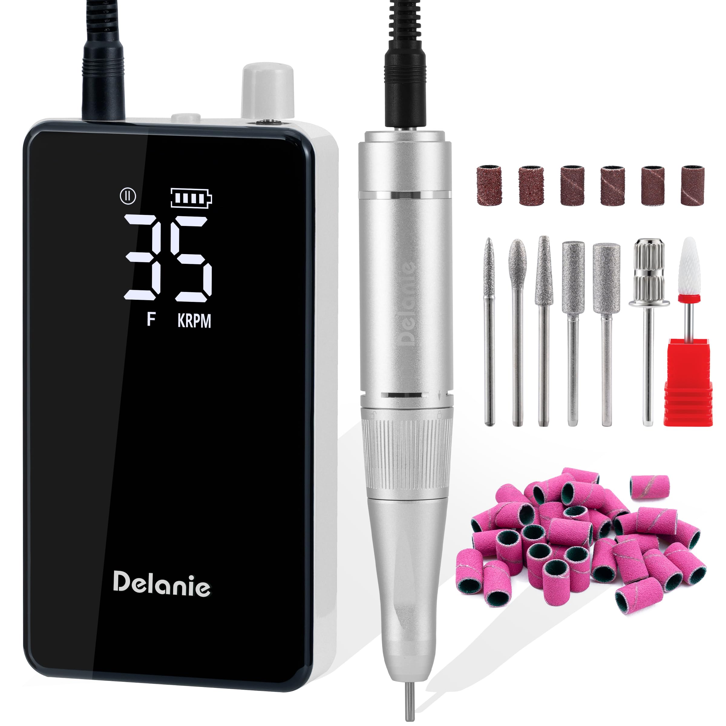 Delanie Electric Nail Drill 35000 RPM, Professional Portable Rechargeable Cordless E File for Acrylic Gel Removal, for Manicure Salon Home