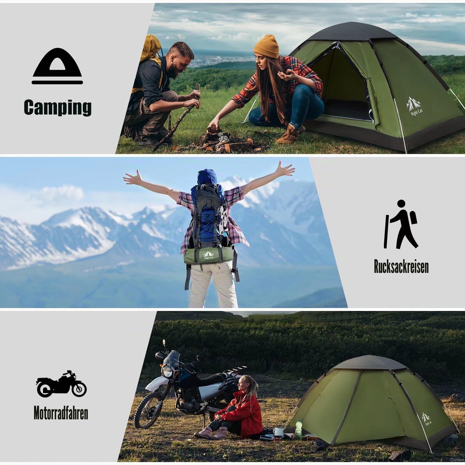 Night Cat 1 Person Camping Zelt: Wasserdicht Rucksackzelte für 1 Mann Leichtgewichtig Einfache Einrichtung Wanderungen im Hinterhof