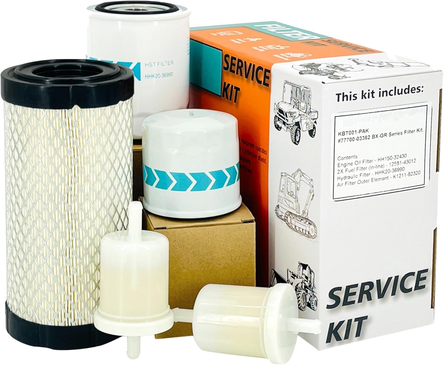 Euros K1211-82320 Air Fil-ter Maintenance Kit Fit For Kubota BX22D BX23S BX23D BX1880 BX2360 BX2380 BX2230 Rep HH150-32430/HHK20-36990 Oil/Transmission Filter (White-K1211-82320)