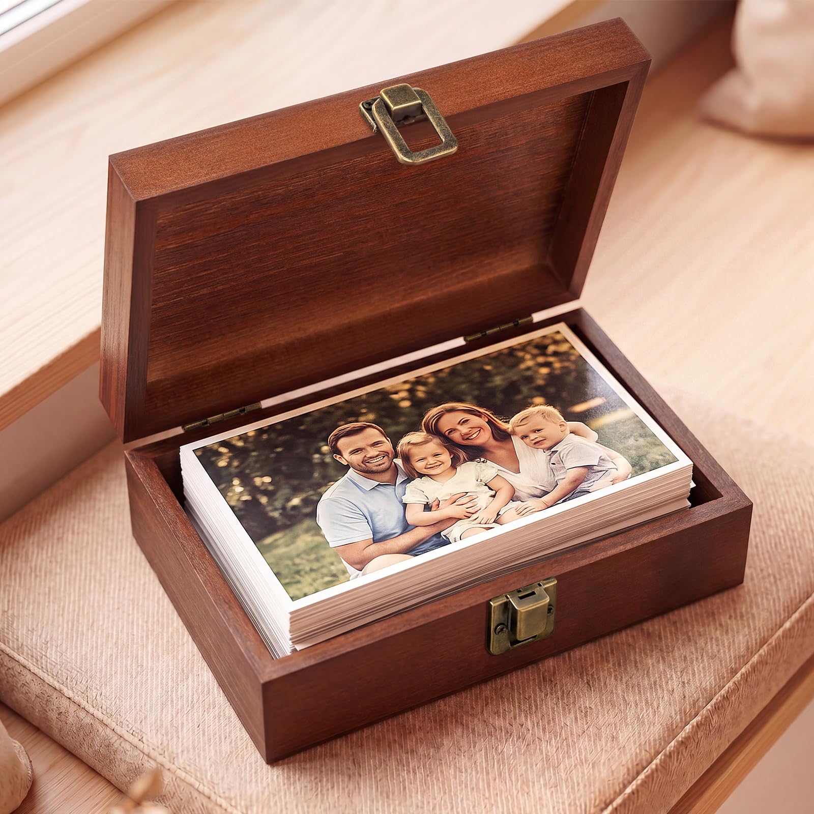 SiliFine 4x6inch Wooden Photo Storage Box Keepsake Box, Walnut Brown