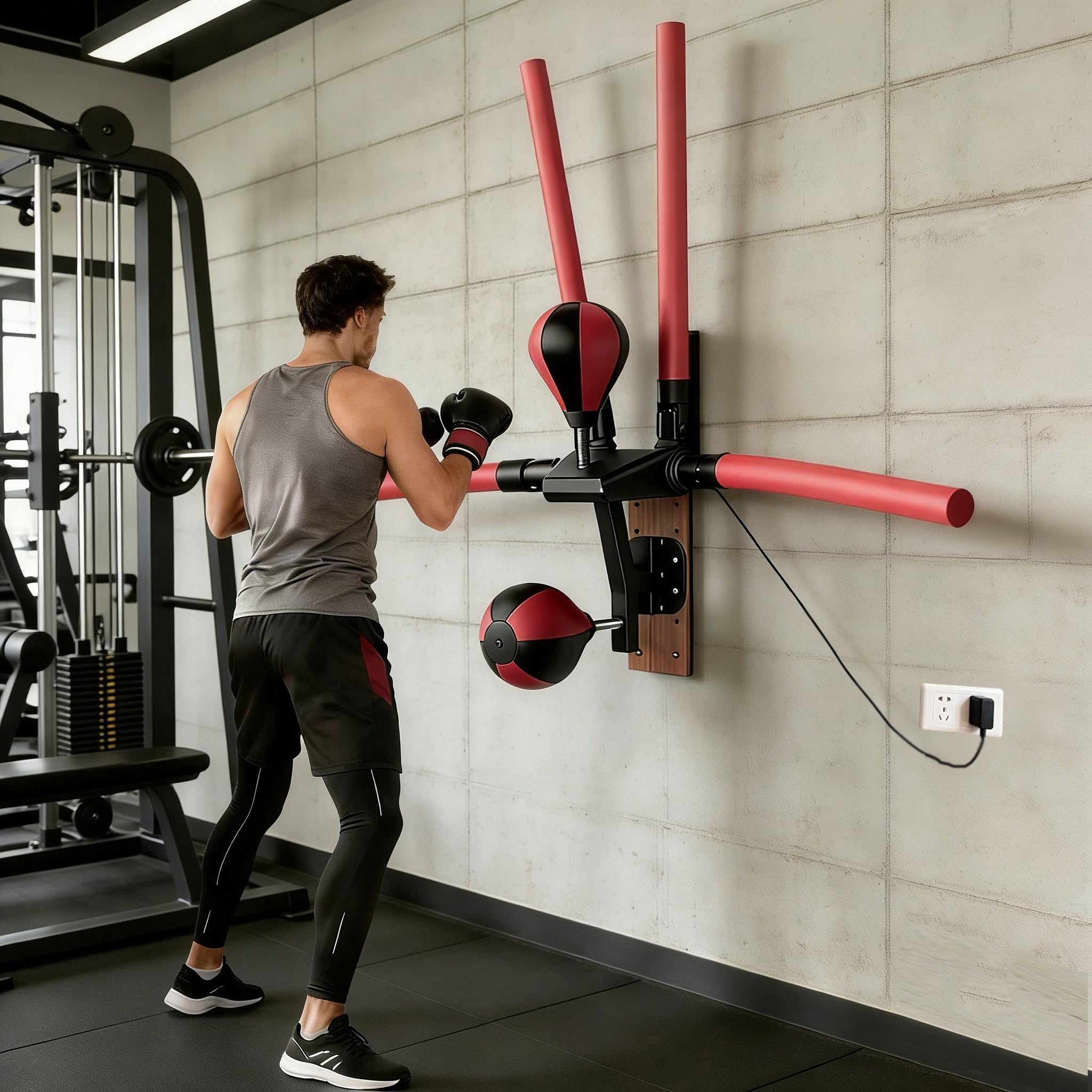 Smart Boxing Speed Trainer,Wall Mount Boxing Bar with 2 Speed Bag,Multifunction Machine with 4 Reaction Bar,2 Mode Setting Height Adjustable for Reaction Speed Stamina