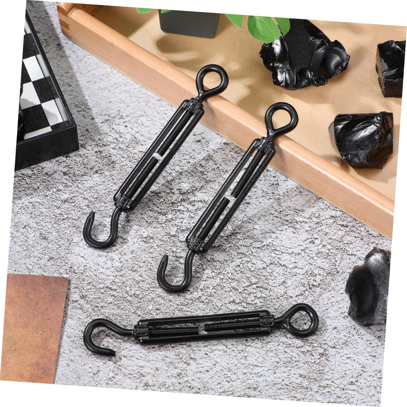 Hemobllo 5 Piezas de Tensor de Cables M5 de Acero Inoxidable 304 Acabado Negro Electroforesis, Gancho de Cable Ajustable para Tensores de Alambre en Aplicaciones Industriales y Domésticas