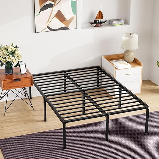 PayLessHere 18 Inch High Metal Platform Bed Frame with Maximum Storage Space Under The Heavy Duty Bed Frame No Box Spring Needed Noise-Free Easy Assembly,Full