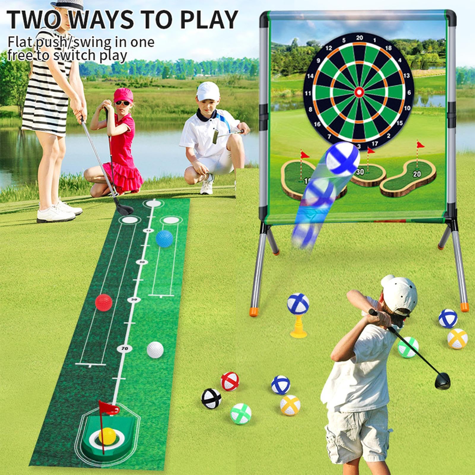 Generico Golfspiel im Freien - Interaktives Sportspielzeug für die Familie | Golfset für Kinder mit Puttingmatte, Schlagmatte, 2 Schläger | er Der Campingplatz auf der