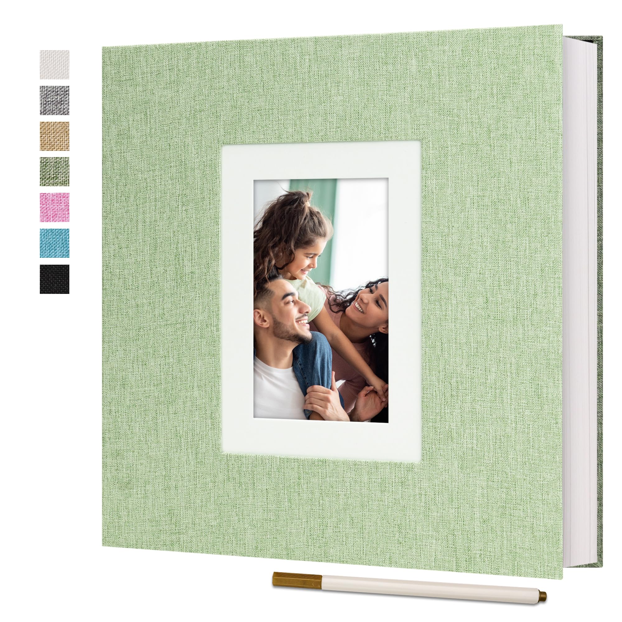 Vienrose Álbum de Fotos Autoadhesivo para Fotos de 10x15 Álbum de Recortes Diy 40 Páginas Cubierta de Lino Libro de Recuerdos para Bodas, Crecimiento Del Bebé, Viajes, Hierba Verde