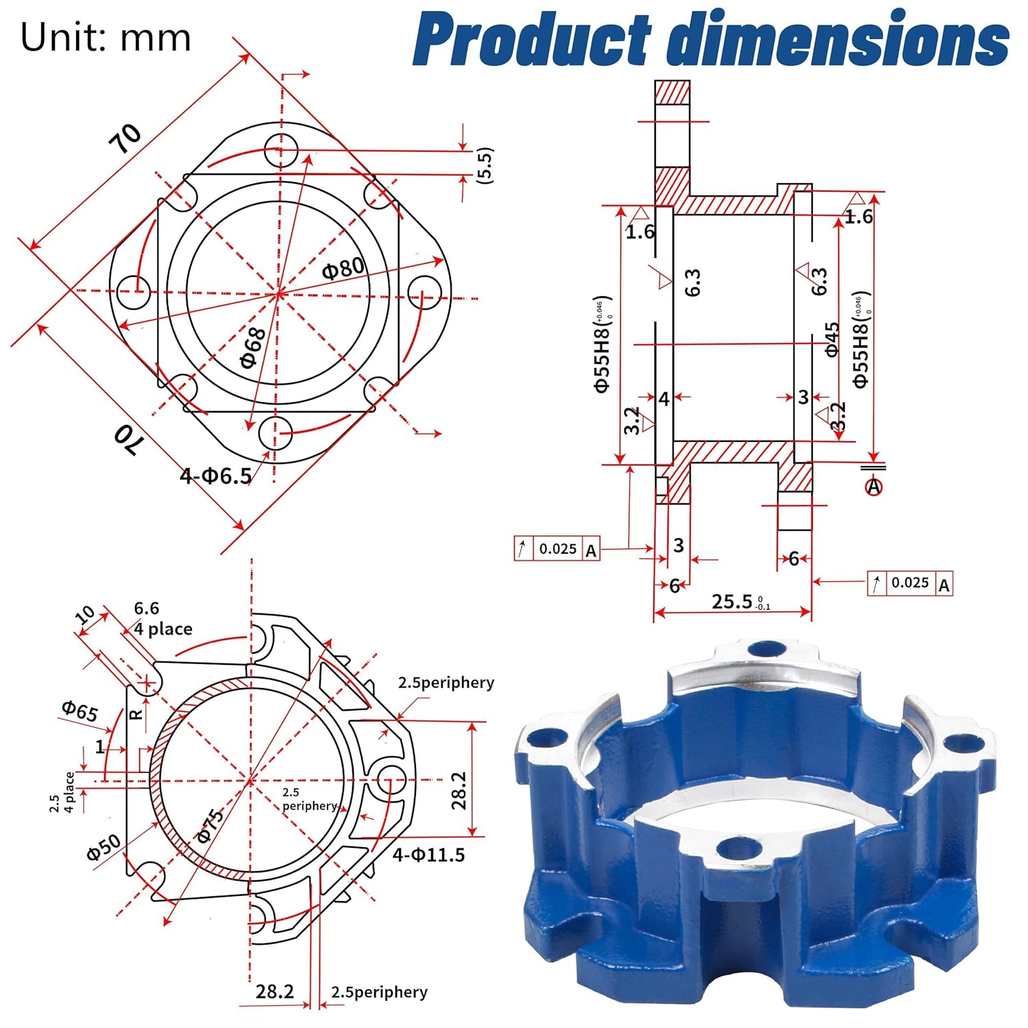 CNCTOPBAOS NMRV030 Worm Gearbox Reducer Output Flange Accessories, Aluminum Base Side Connection Plate, Installation Mounting Bracket for RV30 NMRV30 RV30FA Worm Gear Reducers
