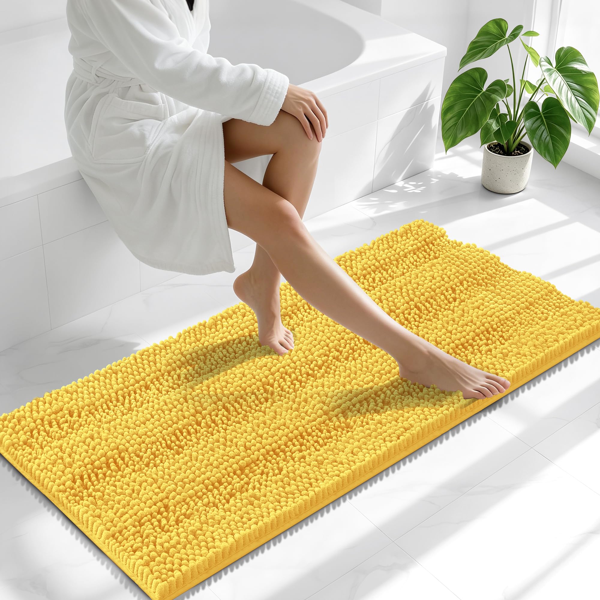 Smiry Thick Chenille Bathroom Runner Rugs 47x20, Absorbent Bath Mat, Yellow