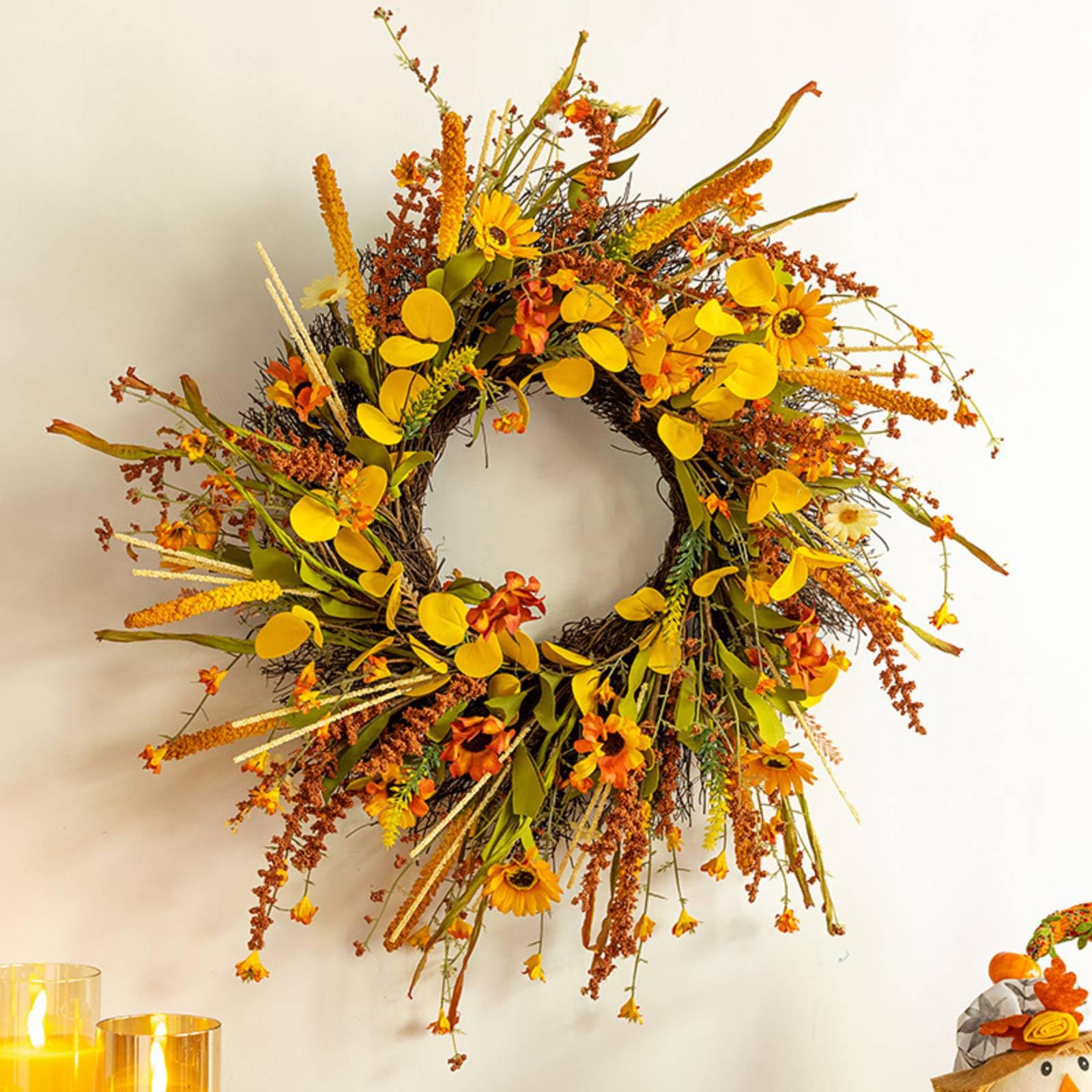 Herbstkranz 45cm Mit Kürbissen - Türkranz Für Haustür In Orange