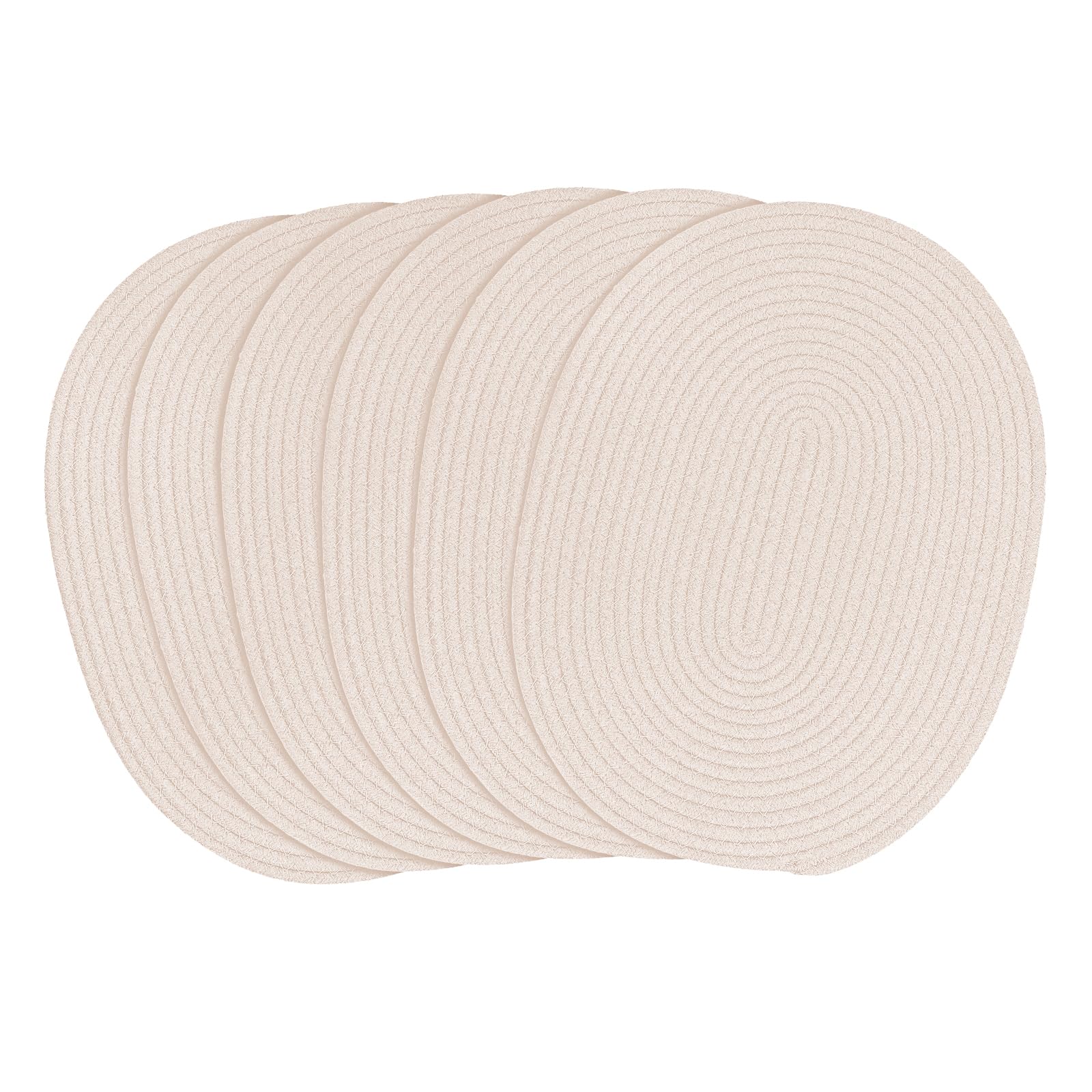 fanquare Oval Woven Placemats Set of 6 Beige Cotton Rope Braided Placemats Heat Resistant Washable Non-Slip Table Mats for Kitchen Dining Table Home Decoration 30 * 40cm