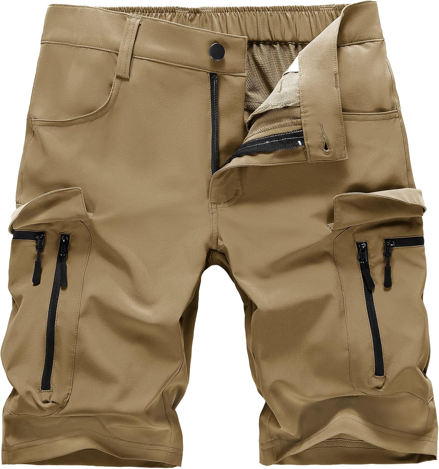 Hiauspor Men's work trousers short hiking trousers 7 cargo pockets water-repellent level 4 quick-drying and lightweight stretch summer Bermuda cargo trousers for outdoor work bicycle trekking