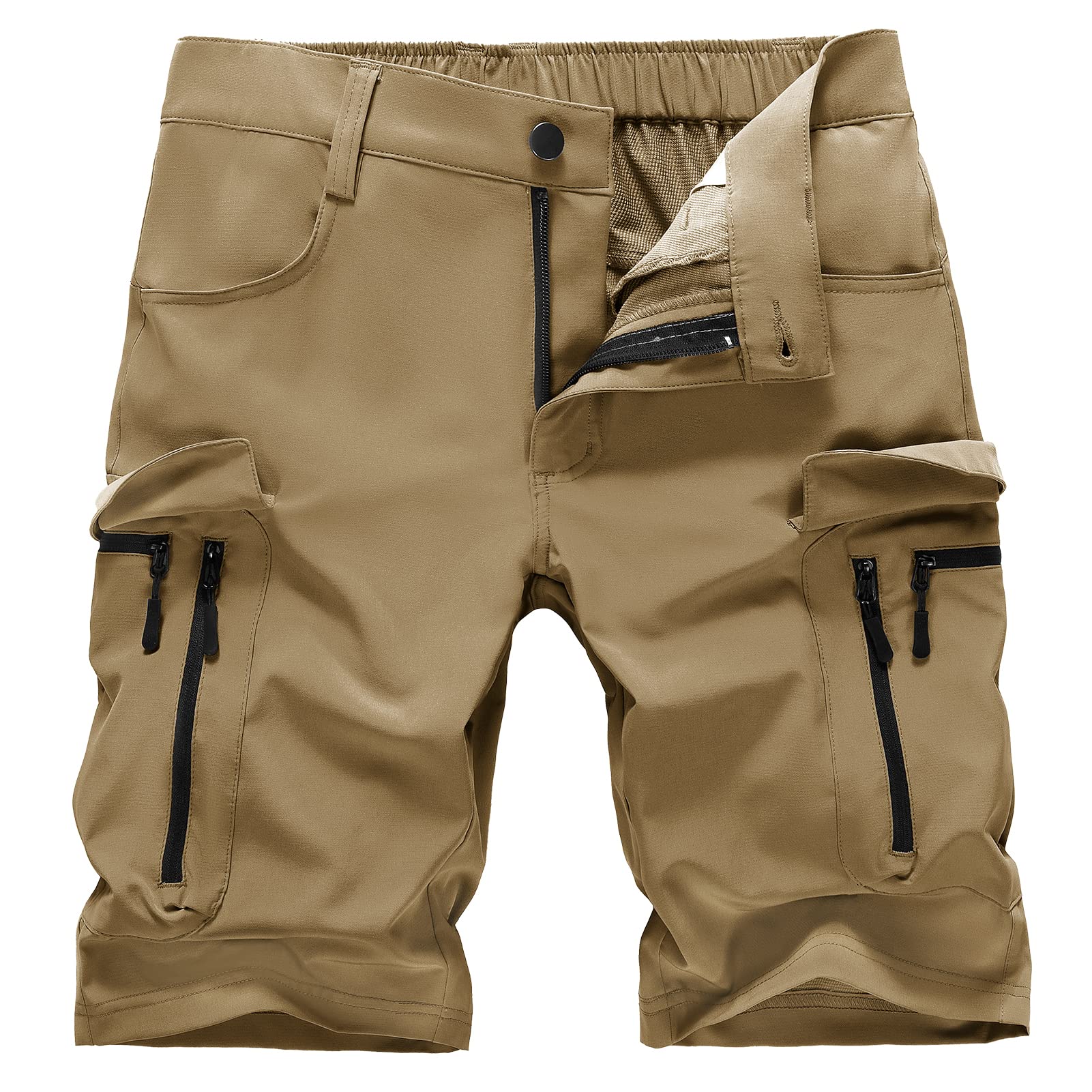 Hiauspor Arbeitshose Kurze Herren Wanderhose：7 Cargo Taschen,Wasserabweisend Stufe 4,Schnelltrocknend & Leicht Stretch Sommer Bermuda Cargohose für Outdoor,Arbeit,Fahrrad,Trekking