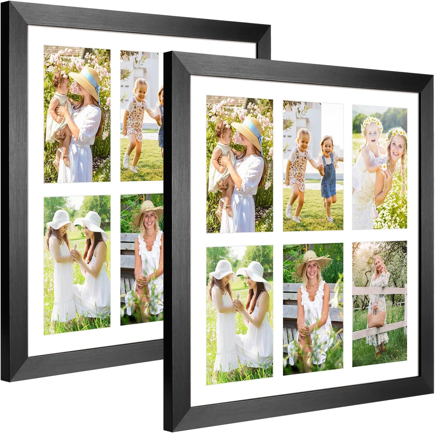 13x13 Collage frame with 6 Openings 4X6 Pictures, Multiple Picture Frame with Mat, Wall or Tabletop Decor, Black Wood Grain,2 Pack Black 13x13 - (6 open 4x6)