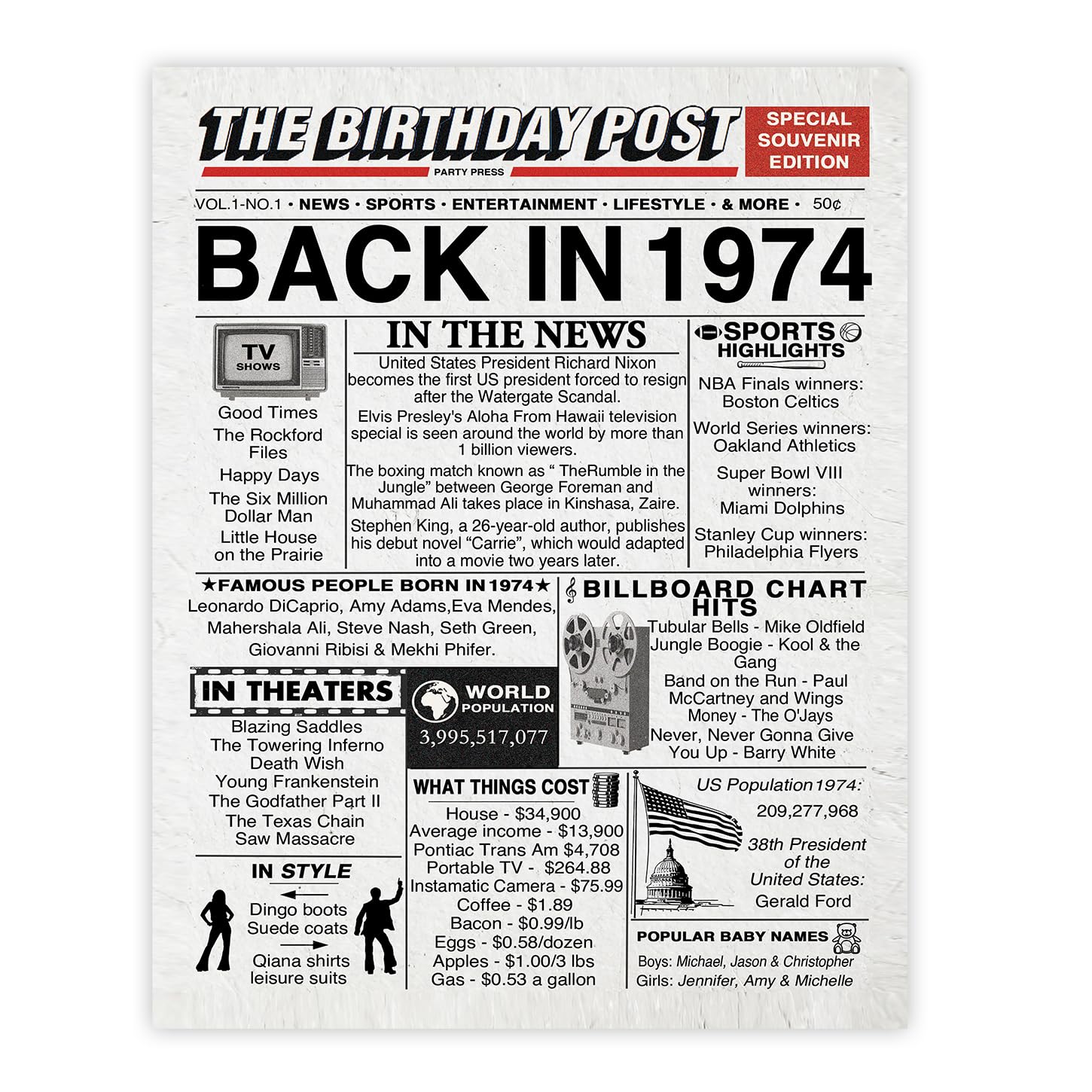 amazon-com-51st-birthday-poster-unframed-back-in-1974-newspaper-happy-51st-birthday-gifts-for-men-women-vintage-retro-born-in-1974-8x10-inch-fifty-one-fifty-first-bday-party-decor-decoration-posters for Back In 1974 Printable Free Amazon.com: 51st Birthday Poster Unframed - Back In 1974 Newspaper - Happy 51st Birthday Gifts for Men Women Vintage Retro Born In 1974, 8x10 Inch Fifty-One Fifty-First Bday Party Decor Decoration: Posters for Back In 1974 Printable Free