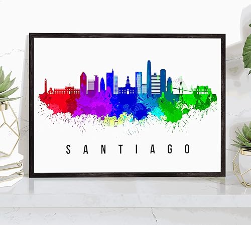 Miniatura 1 de Póster de Santiago Skyline Chile, pintura de paisaje urbano de Santiago, póster de Santiago Chile, paisaje urbano de Chile y estampado de